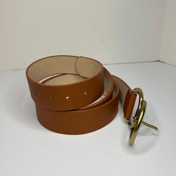 Round Buckle Belt Casual Brown Faux Leather Waistband Classic Belt Stylish Women - Picture 4 of 5